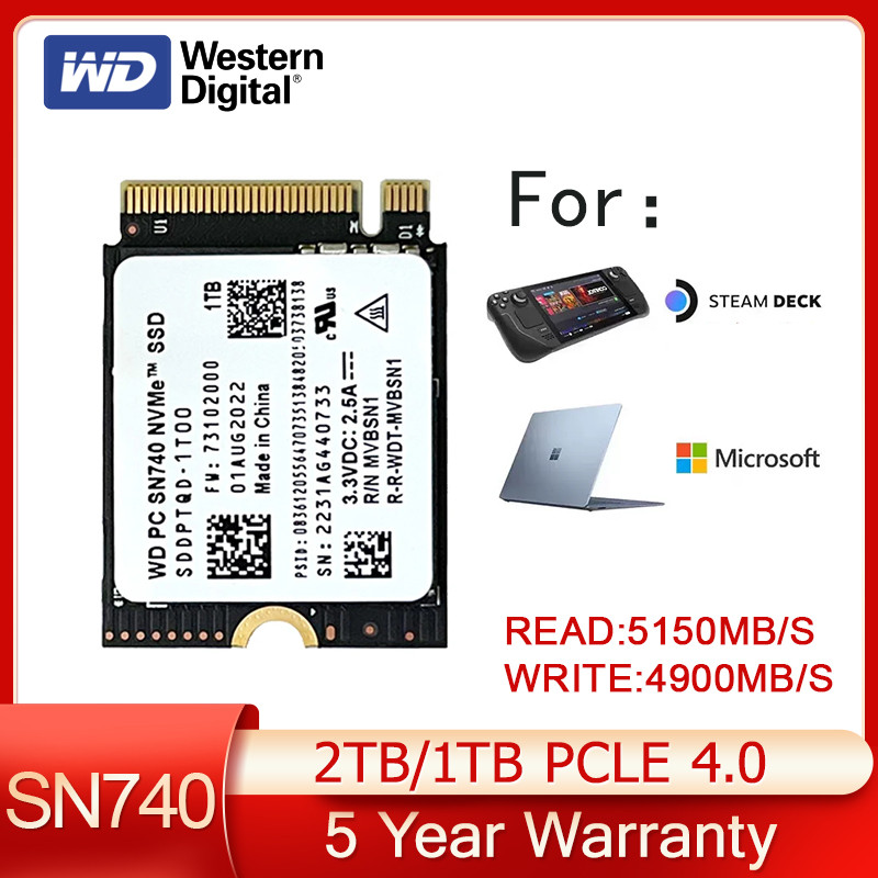 New WD SN740 2TB 1TB 512GB 256GB M.2 NVMe 2230 PCIe4.0x4 SSD Solid State for Microsoft Surface ProX 