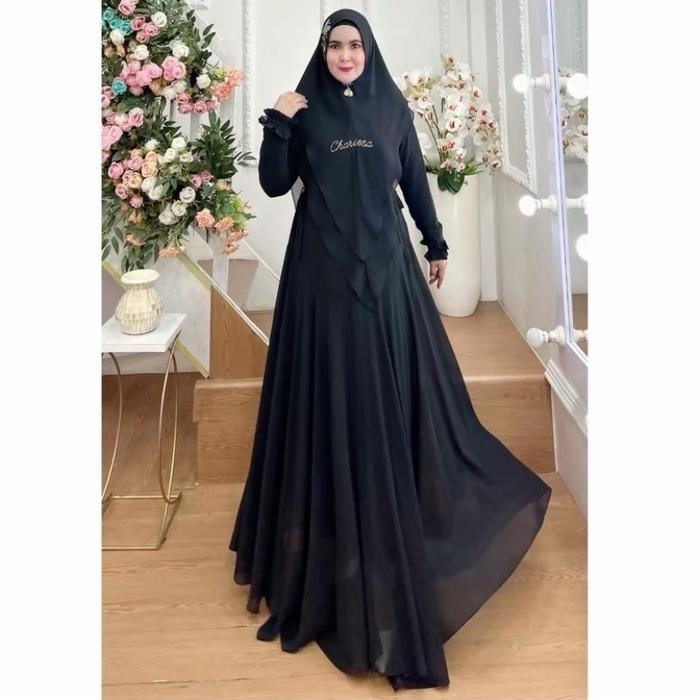 [Terbaru] SYAR’I POLOS | Charissa Syar’i Gamis Mewah Muslim Polos Ceruti Lembut Wudhu - Hitam