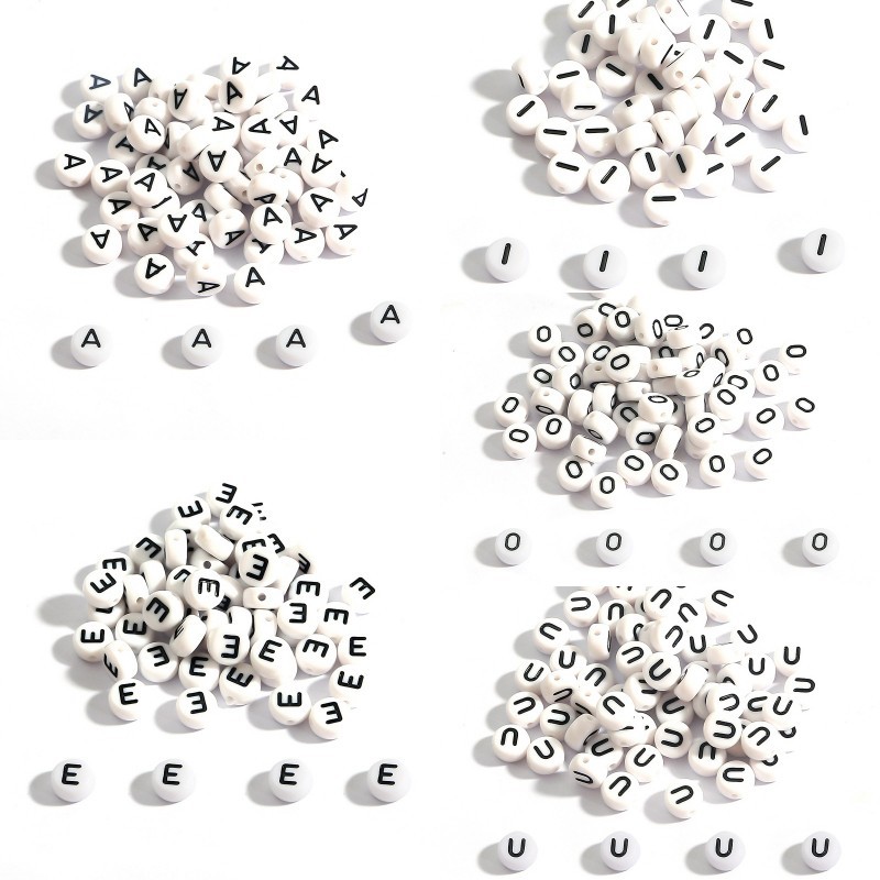 

7mm White Acrylic Mixed Vowels “AEIOU” Single Letters Round Flat Beads DIY Homemade Necklace Bracelet Jewelry Accessories