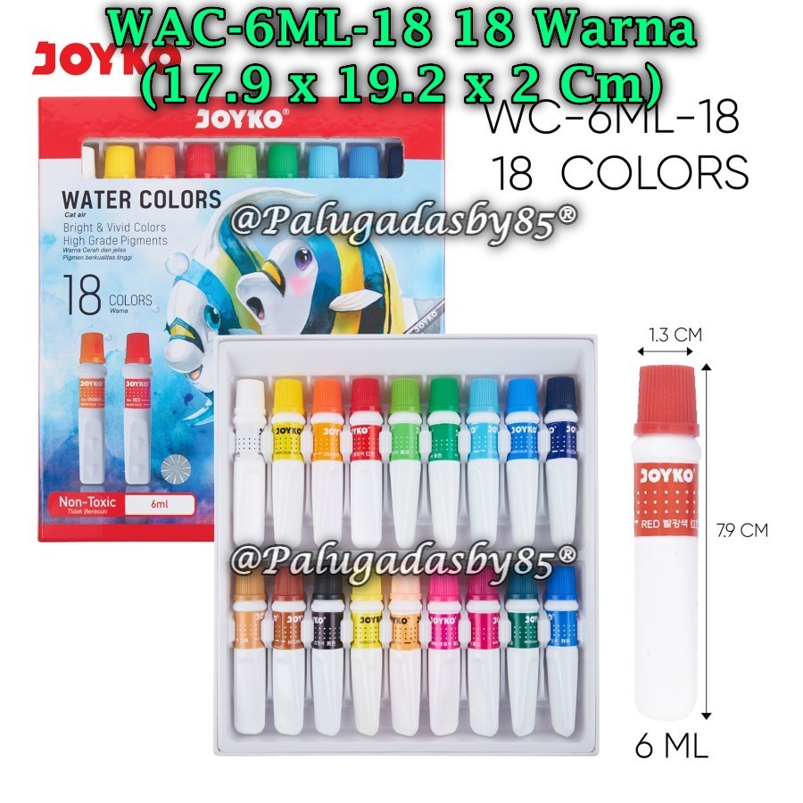 

(1 Set) GROSIR Cat Air JOYKO WAC-6ML-18 18 Warna / Cat Air Water Color Joyko WAC-6ML WAC-6