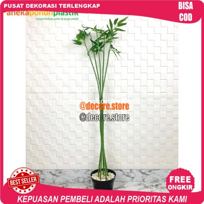 Cod Tanaman Hias Daun Bambu Air Artificial Pot Dasar Hitam Dekorasi Rumah