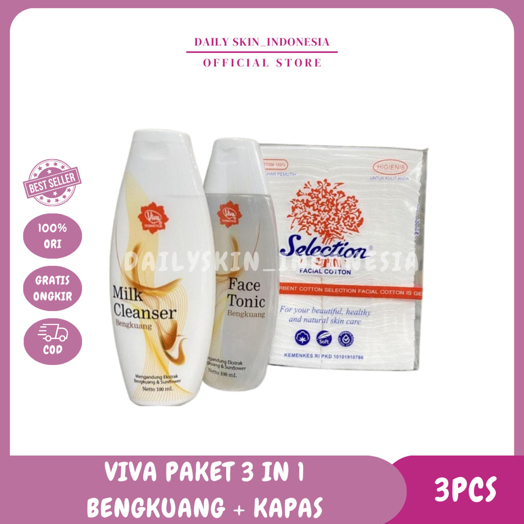 [3in1] Paket Hemat Viva Milk Cleanser 100 ml + Face Tonic 100 ml + Kapas Selection 35 gr Pembersih W