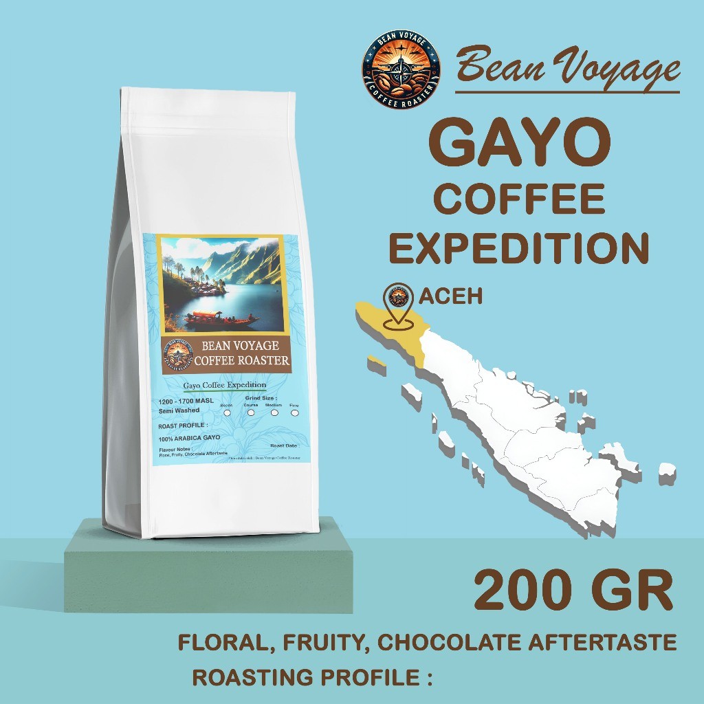 

Bean Voyage Biji Kopi Bubuk Arabika Gayo Premium Grade 1/Export Roast Beans Full Arabica Coffee 200g