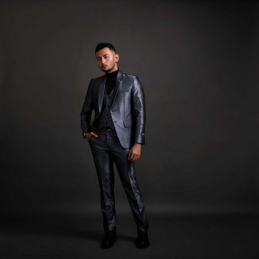 Vinn Tailor - Setelan Jas Celana & Rompi Abu Tua