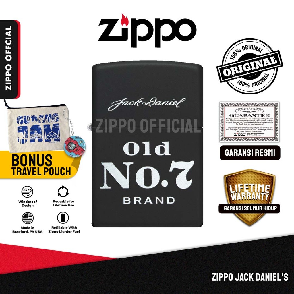 Zippo Jack Daniel's 49823 | Garansi Lifetime | Original USA