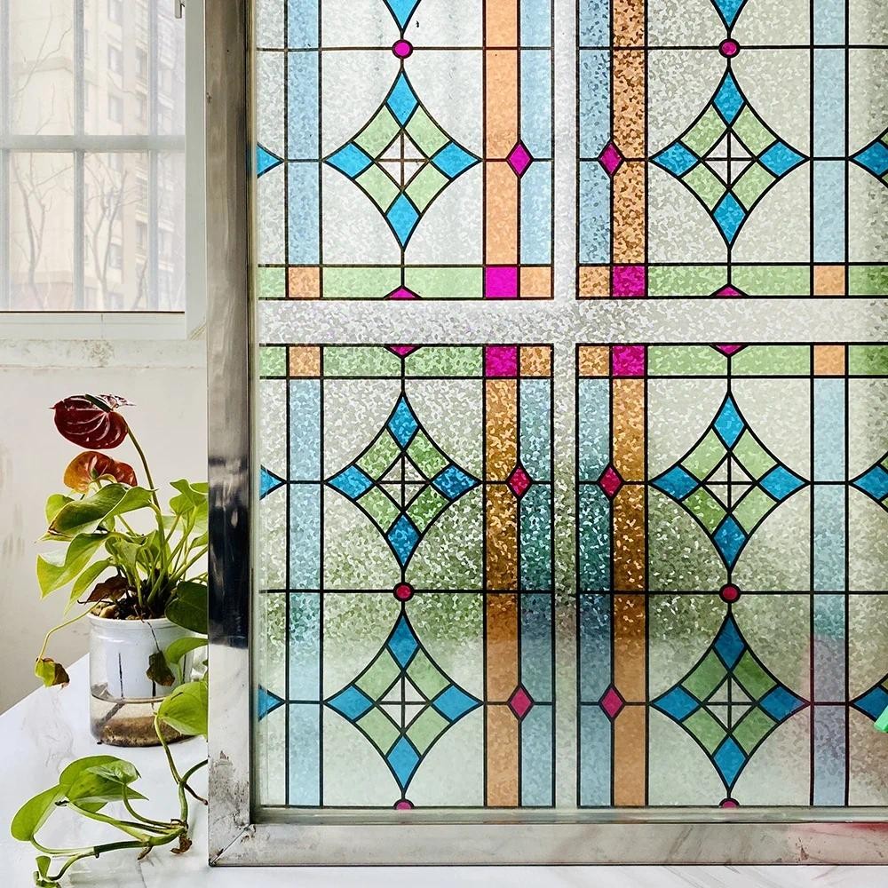 

Stained Decorative Window Film Frosted Privacy Window Sticke Non Adhesive Static Cling Vinyl Glass Film UV Blocking Removable