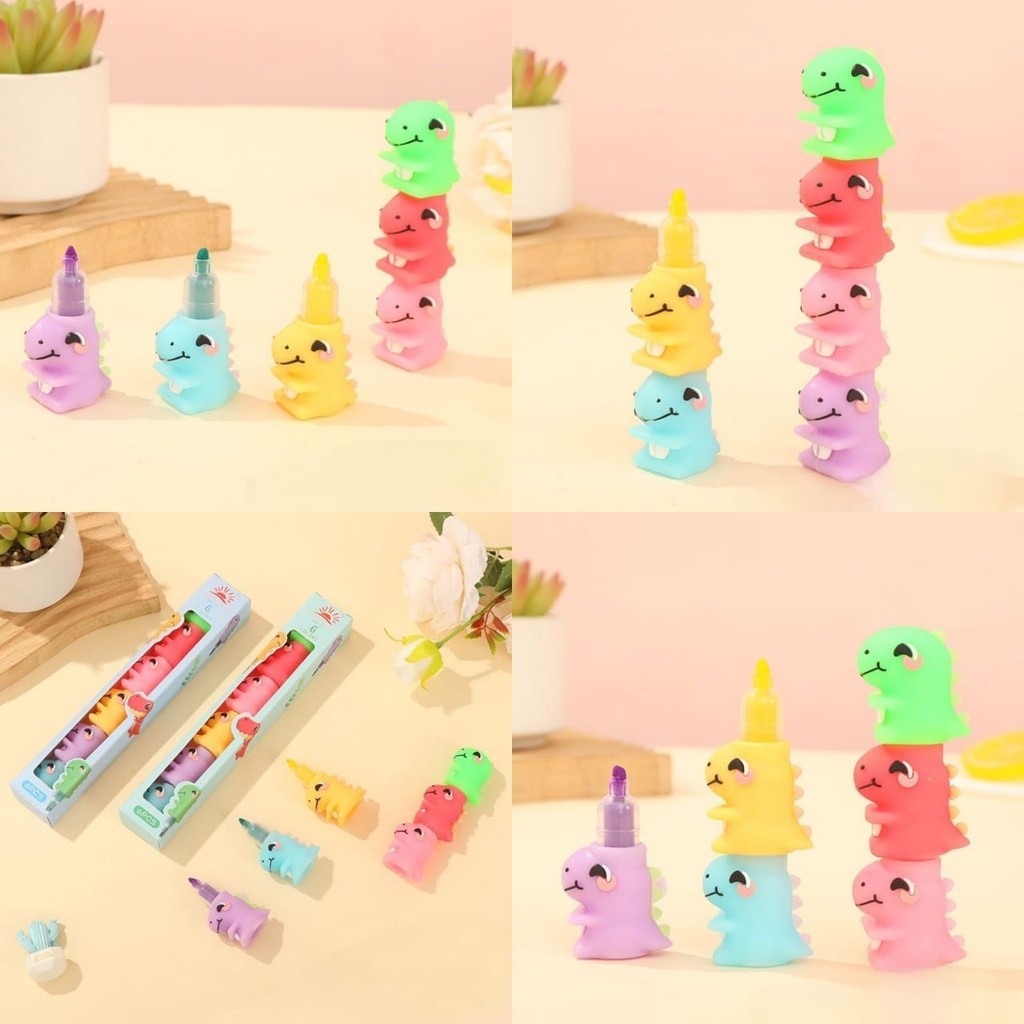 

JP Set Highlighter 6 Warna Motif Dinosaurus Dino Karakter Stationery Alat Tulis ATK Sekolah Kantor Anak