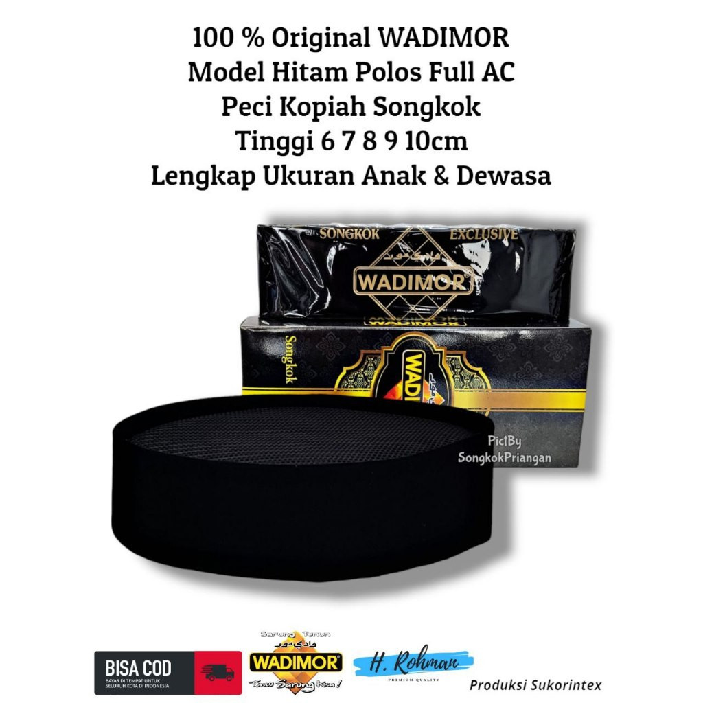 Songkok Hitam Motif FULL AC WADIMOR Tingi 7/8/9/10Cm ORI Songkok Wadimor Songkok Beludru