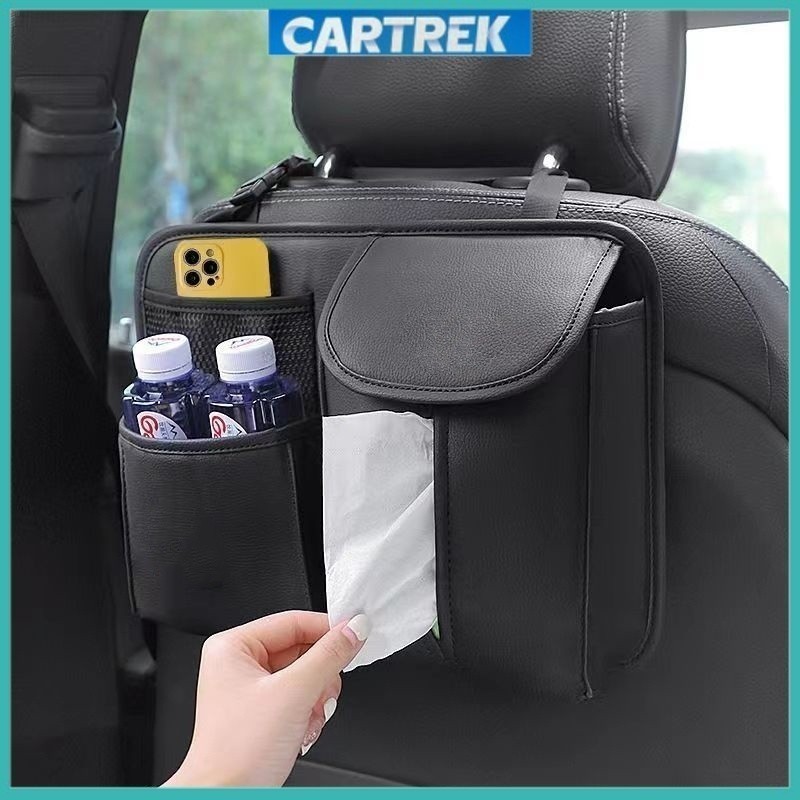 Kulit PU Tas Penyimpanan Mobil Multifungsi Premium / Tas Jok Mobil Tempat Tisu / Penyimpanan Belakan