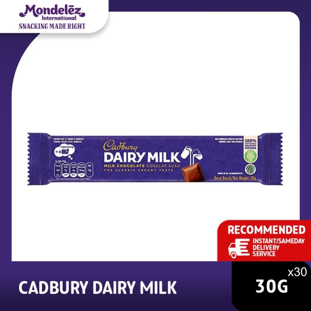 

Cadbury Dairy Milk Chocolate Original Regular 30g, coklat dengan susu untuk Camilan x 30 (Family Pack)