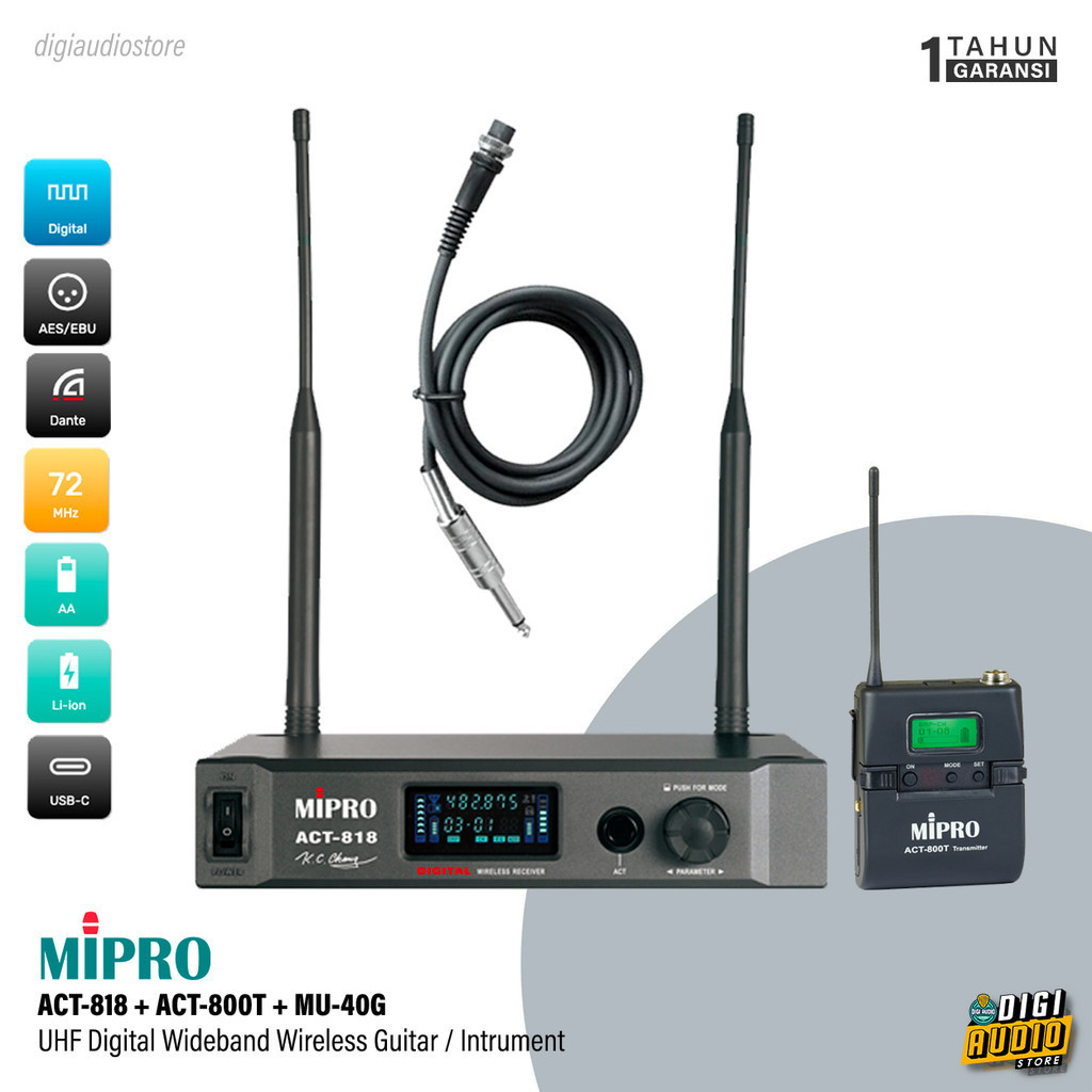 Wireless Guitar Instrument Digital UHF Wideband MIPRO ACT-818 ACT-800T MU-40G - Gitar Bass Biola