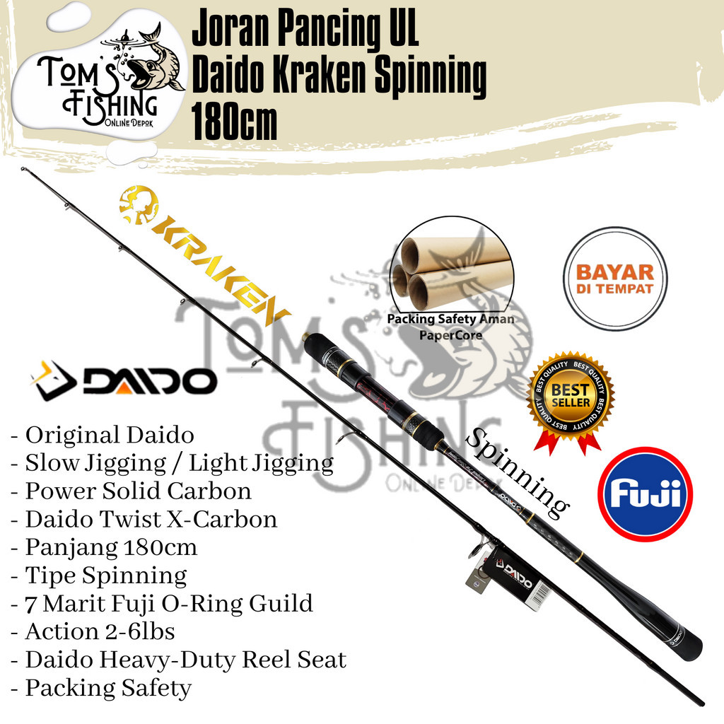 Joran Pancing Terbaru Daido Kraken 180cm SP / BC (PE 0.8-1.5 sd PE 3-5) Fuji Murah -  Toms Fishing