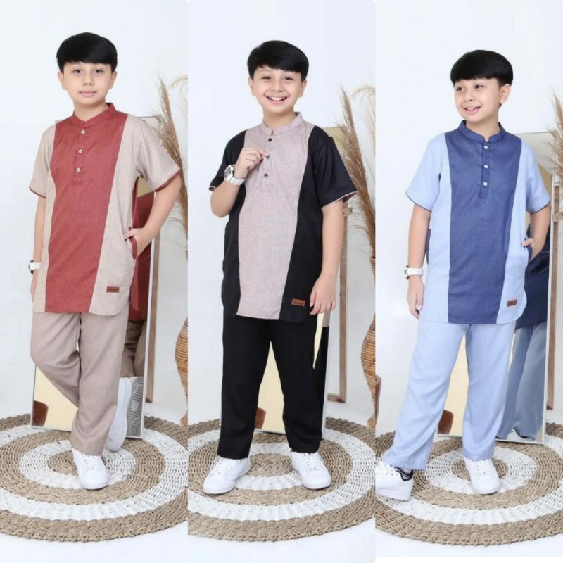 baju setelan Koko anak laki laki al'amam lengan pendek usia 8-16 tahun new