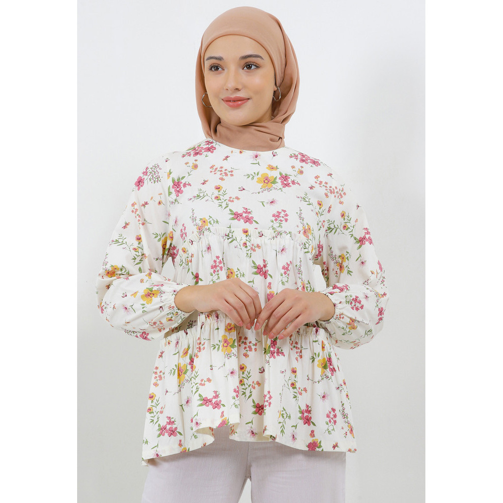 MFMW Meydenier Atasan Blouse Ivory Motif Bunga