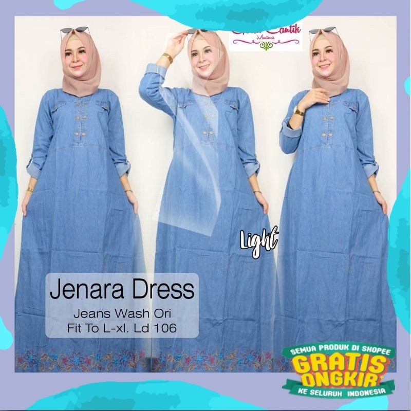 AMIRA MAXI gamis jeans jumbo orisinal/pink fanta