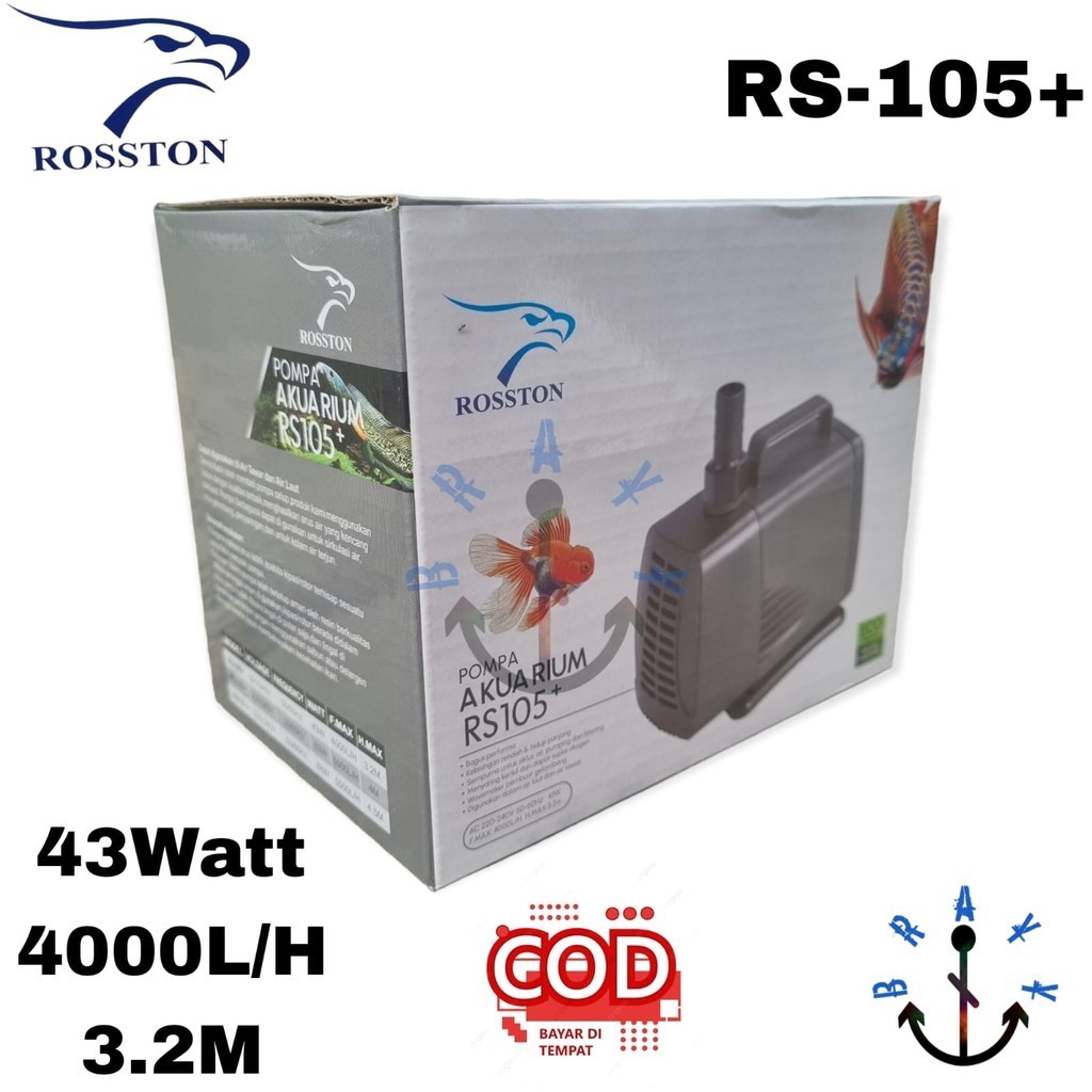 Pompa Aquarium Kolam 4000Lh Low Watt Submersible Pump Rosston RS 105+