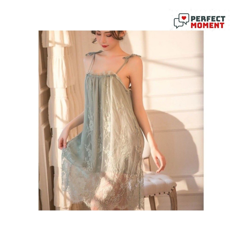 [PERFECT MOMENT] BT372 SET DRESS LINGERIE SEXY DASTER RENDA BRUKAT BAJU TIDUR BAHAN BROKAT IMPORT