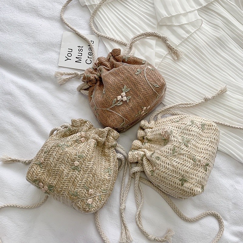 termurah tas selempang wanita sling bag hand bag bucket serut rajut tas selempang bucket serut bahan