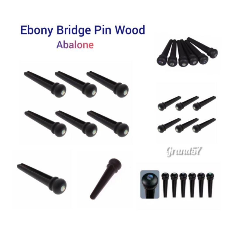 Bridge pin gitar akustik wood kayu ebony abalone shell hitam bridgepin