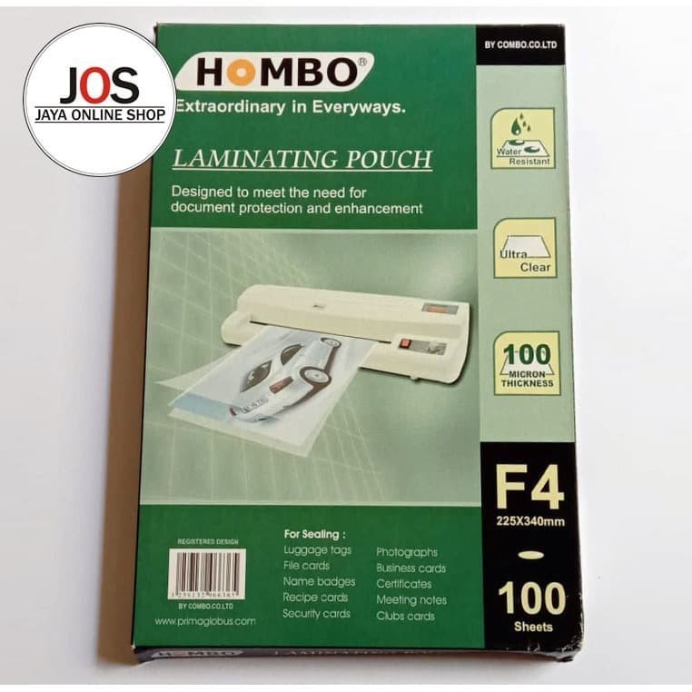 Laminating Film Ukuran F4 Hombo / Laminating Pouch / Laminating Folio / Laminating F4