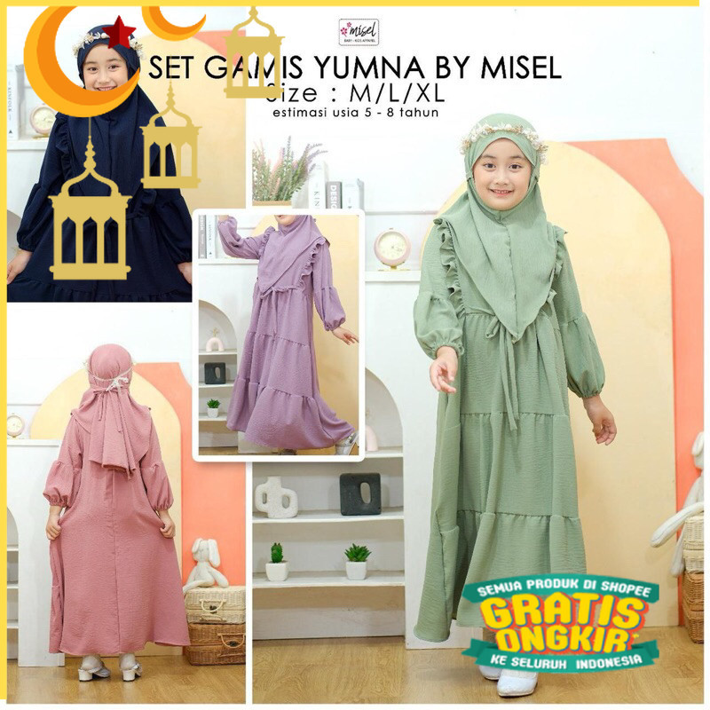 Gamis yumna free jilbab gamis anak/Maron merah bata red anak tanggng