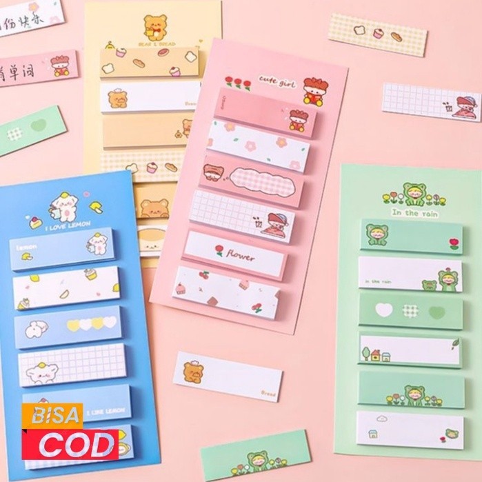 

Sticky Notes Lucu 6IN1 Tempelan Kertas Catatan 120 Lembar Pembatas Buku Cute Imut Notes Kertas Tempel Karakter Bear Frog Girl Penanda Buku Memo Stick Stationery Memo Pad Convenience Cute 6 IN 1