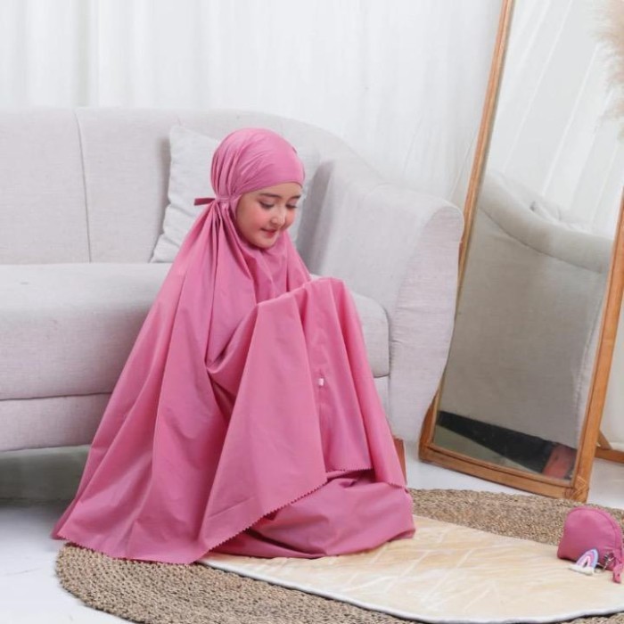 Mukena rainbow traveling mini pouch pelangi anak Tanggung  7-10tahun L - Blue