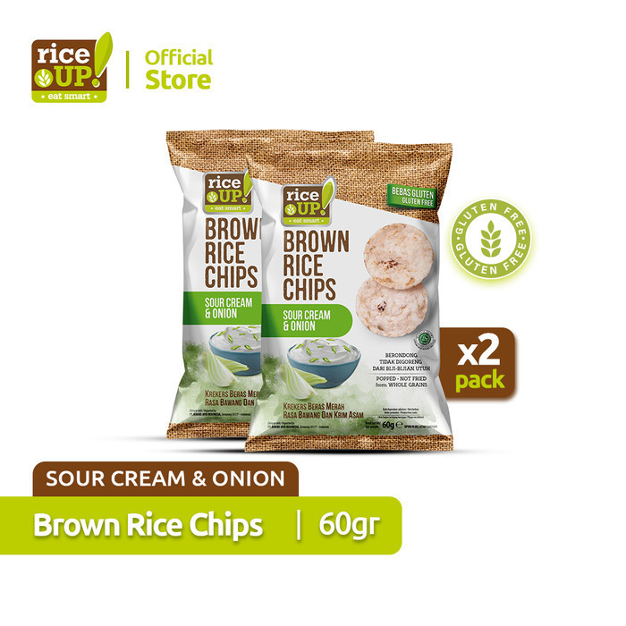 

Promo Rice UP! Brown Rice Chips (Keripik Beras Merah) Cream & Onion 60 G X 2