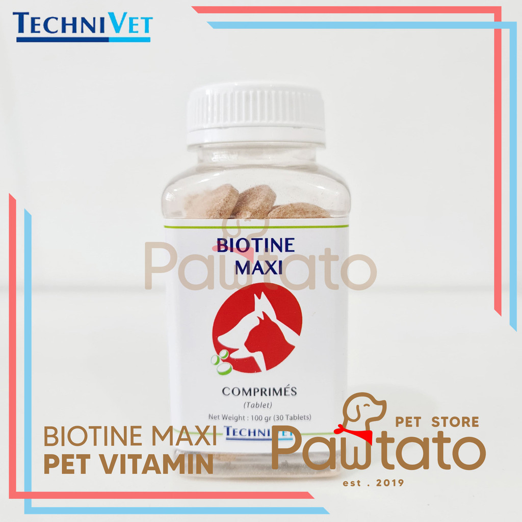 Vitamin Anjing Technivet Biotine Maxi Suplemen Bulu Kulit Puppy Dog Kucing Cat Pawtato Pet Store