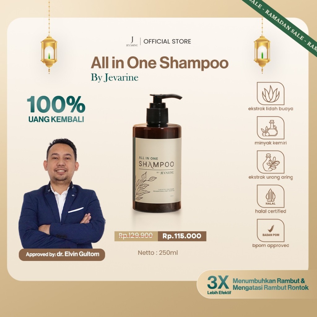 [Approved by dr Elvin Gultom] Jevarine All In One Shampoo - Penyubur , Penghitam dan Anti Rontok
