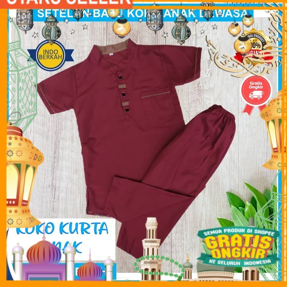 Baju Koko Kurta Setelan Anak Laki-laki Lengan Pendek Murah/ Pink Dusty Fanta Merah muda