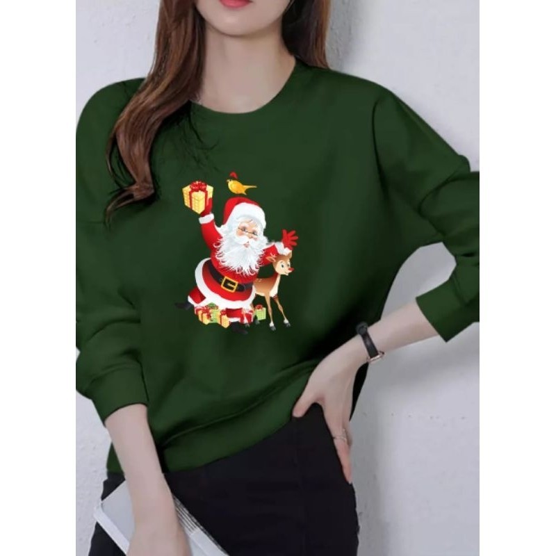 kaos wanita lengan panjang cantik /kaos wanita lengan panjang bermotif natal santa claus