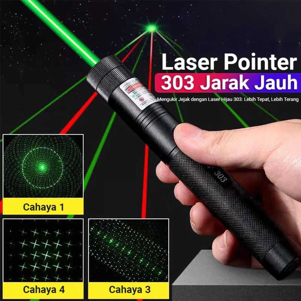 Senter Laser Laser Pointer 303 5000MW Warna Hijau Jarak Jauh Baterai Cas Free Charger dan Kunci Peng