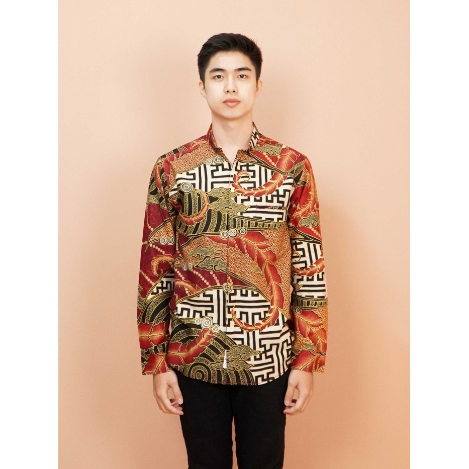 promosi toko Swipe Up Kemeja Batik Pria Modern Slimfit Kiiro Lengan Paanjang Kiiro - Red, XXXL