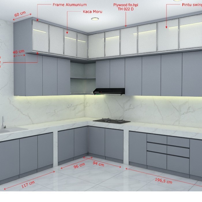 kitchen set minimalis modern atas bawah murah aluminium hpl taco kaca