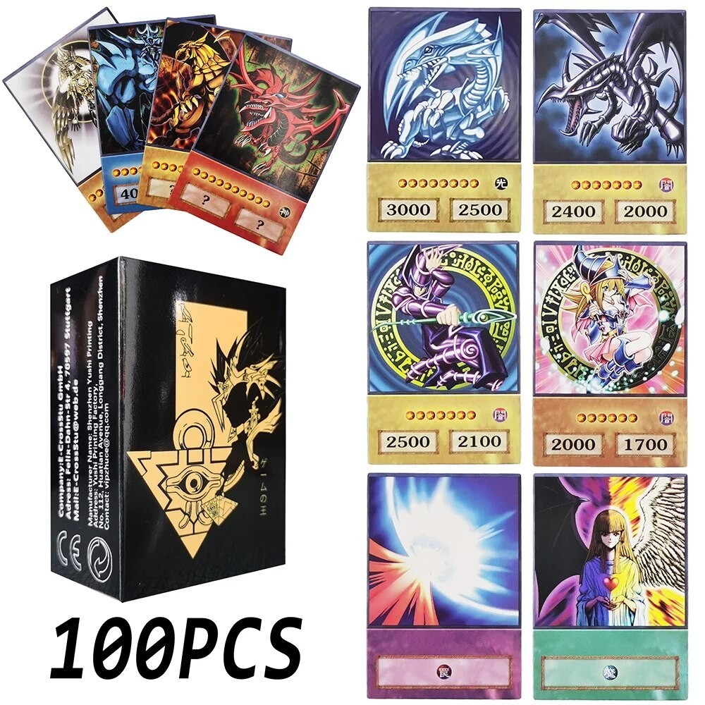 100pcs Yu-Gi-Oh Anime Style Cards Blue Eyes Dark Magician Exodia Obelisk Slifer Ra Yugioh DM Classic