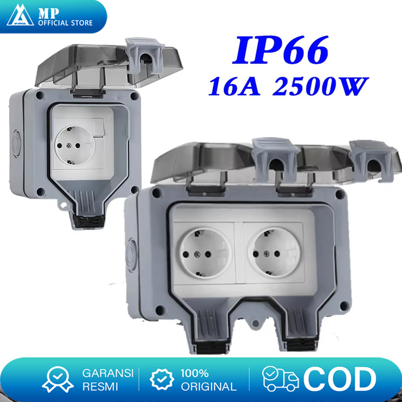 Stop Kontak Listrik Power Outlet 16A 2 Gang Eu Plug Dengan Lampu Led Anti Air Untuk Outdoor/16A EU K