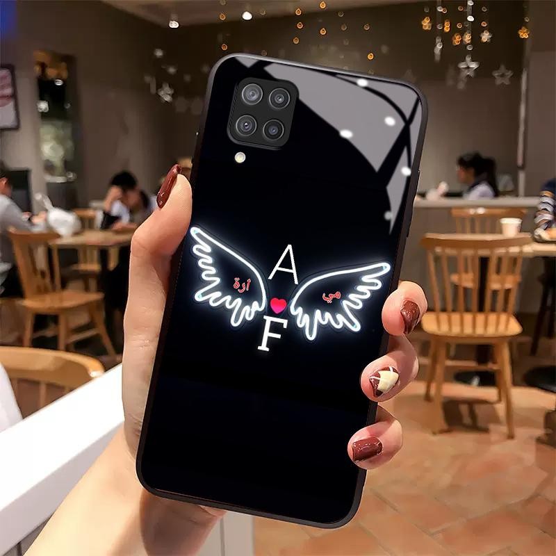 Kaca Glass Case For Samsung A12 A11 A13 4G A14 A15 5G A10 A10s Silicone Back Moon Simple Lovers Hear