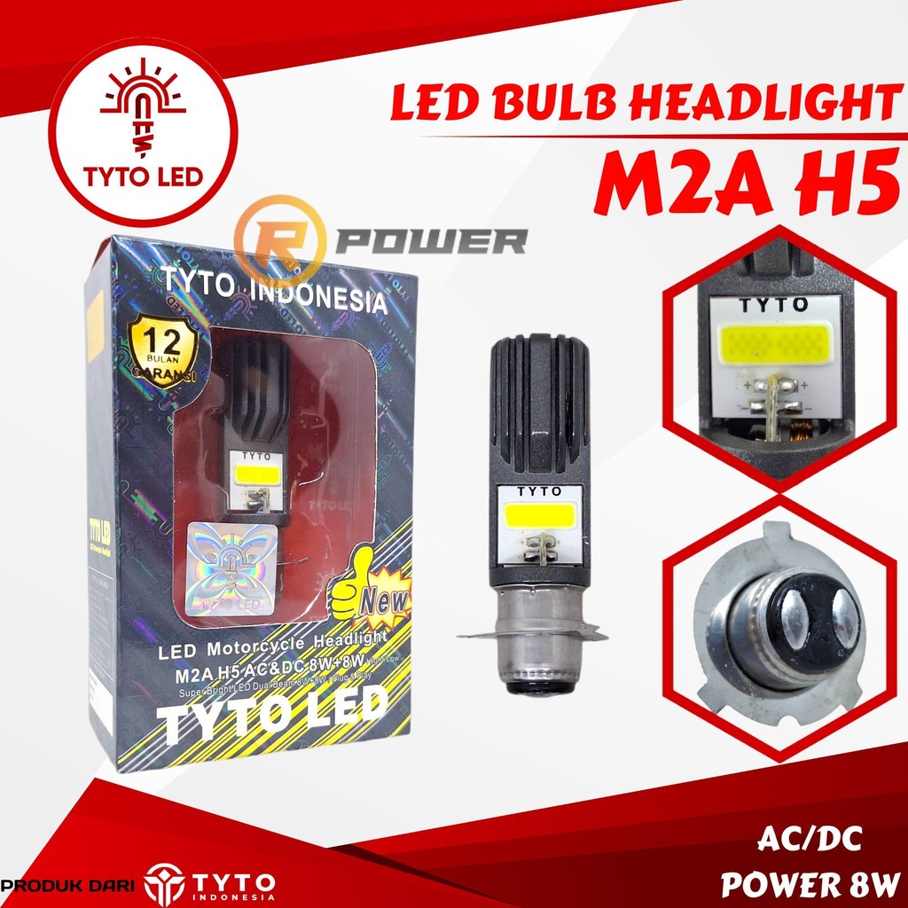 Tyto Led Lampu Utama Motor Socket H5 M2A AC DC Dual Beam 8watt Waterproof