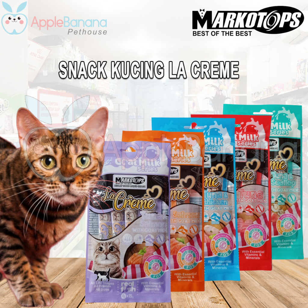 Snack Kucing Markotop Creamy - cemilan Kucing markotops la Creme 4 x 15 gram - Cat Treat Markotops L