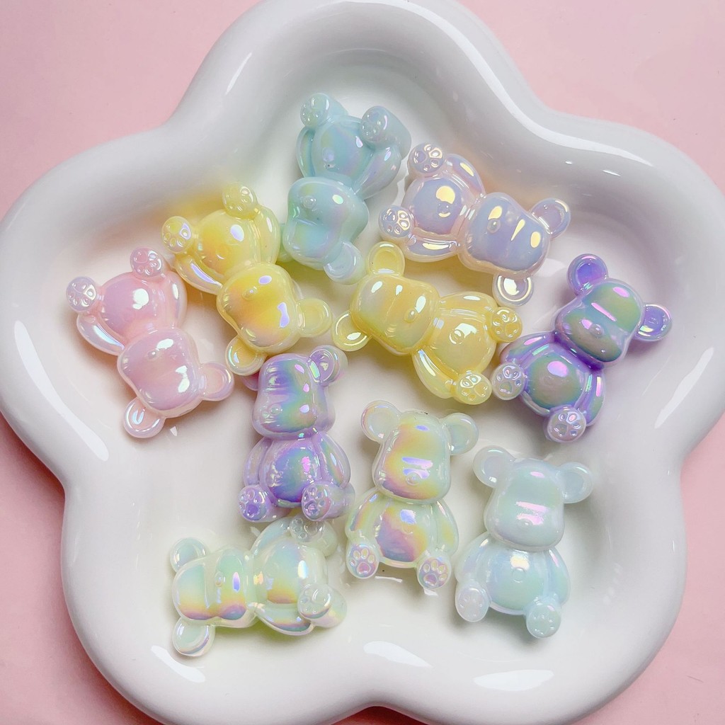 

5Pcs/lot 24X34MM Fluorescence 3D Bear Beads Acrylic Spacer Beads Charm For Making Jewelry DIY Crafts Necklace Accessories