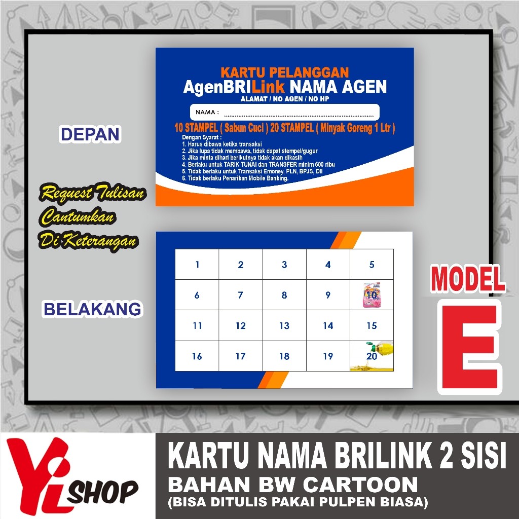 

Kartu Nama Member Kartu Agen BRILINK Kartu Pelanggan