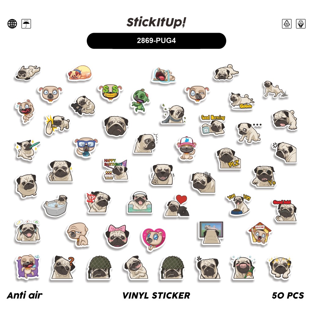 

COD 50 Pcs Stiker Cute Pug Funny Dog V4 Lucu Anti Air Untuk Dekorasi Notebook Sepeda Skateboard Handphone