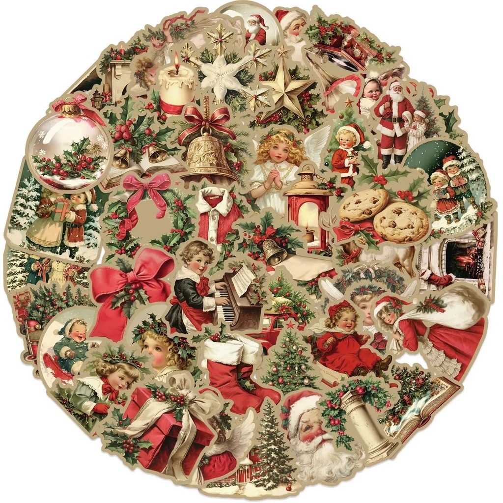 

50pcs Retro Cute Santa Claus Christmas Cartoon Stickers Laptop Phone Scrapbook Suitcase Wall Sticker Kids Classics Toys