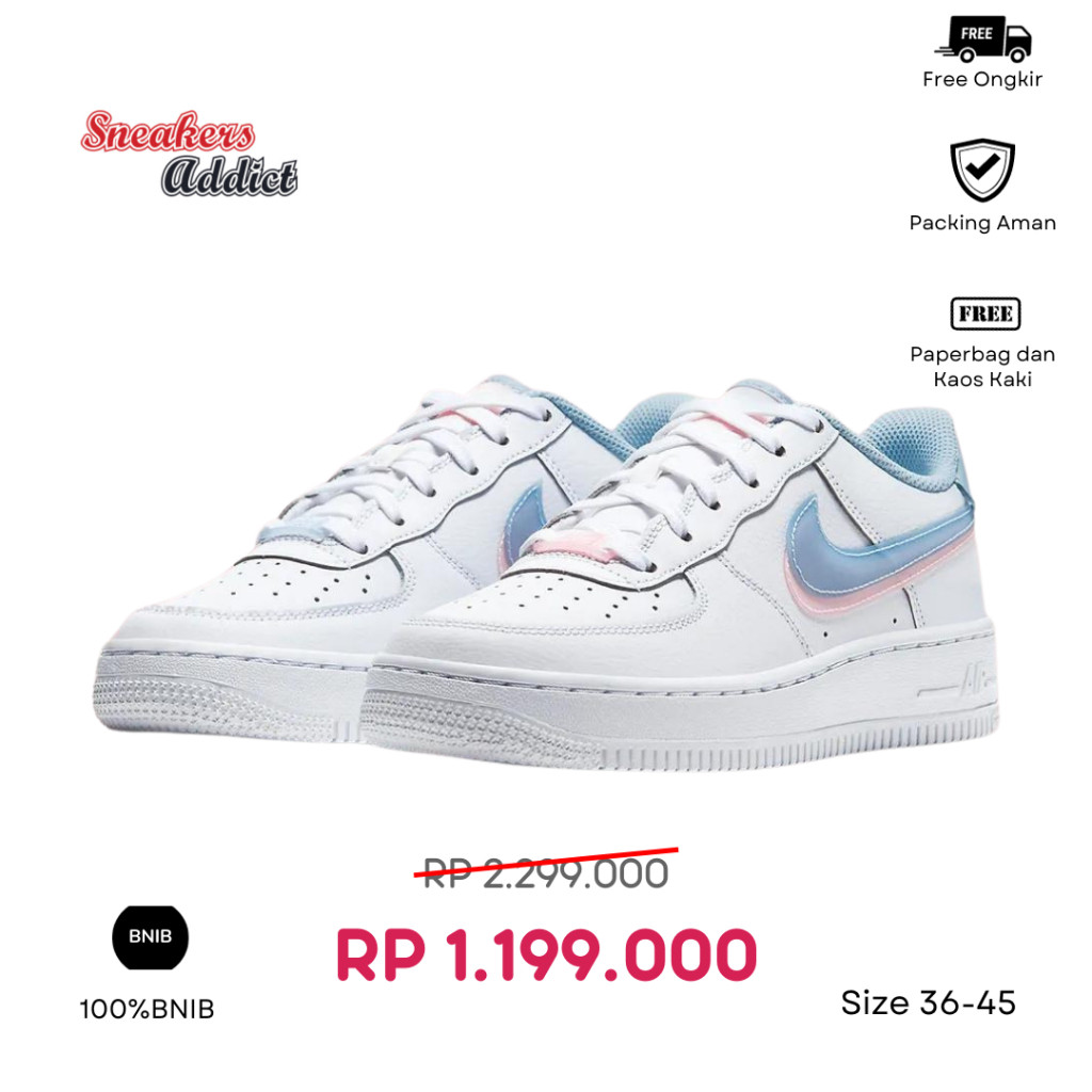 [NEW PRODUCT] Sepatu Sneakers Nike Air Force 1 Low LV8 Double Swoosh Light Armory Blue Shadow Pink B
