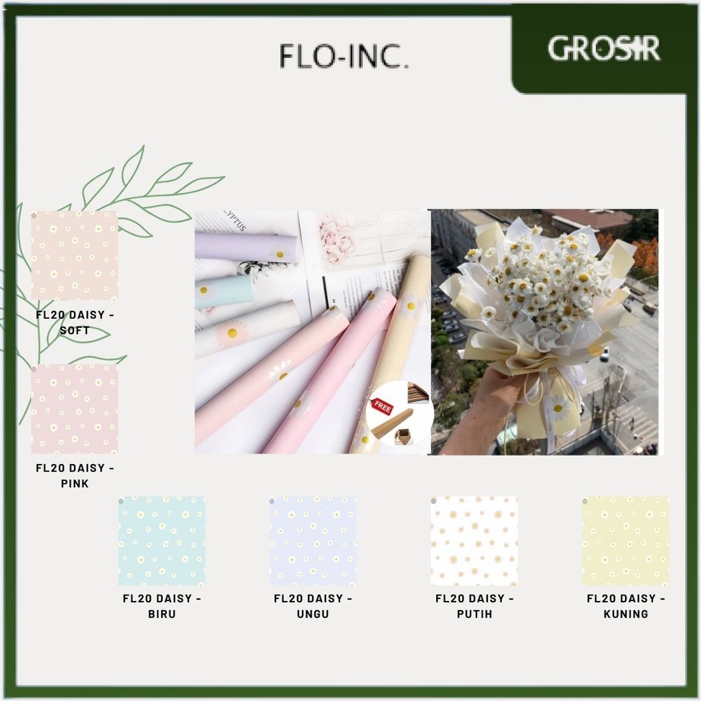 

FLO-INC. - (5 LEMBAR) - FL20 DAISY Kertas Bunga Paper Buket Motif Bunga Daisy Matahari Aster Florist Cellophane