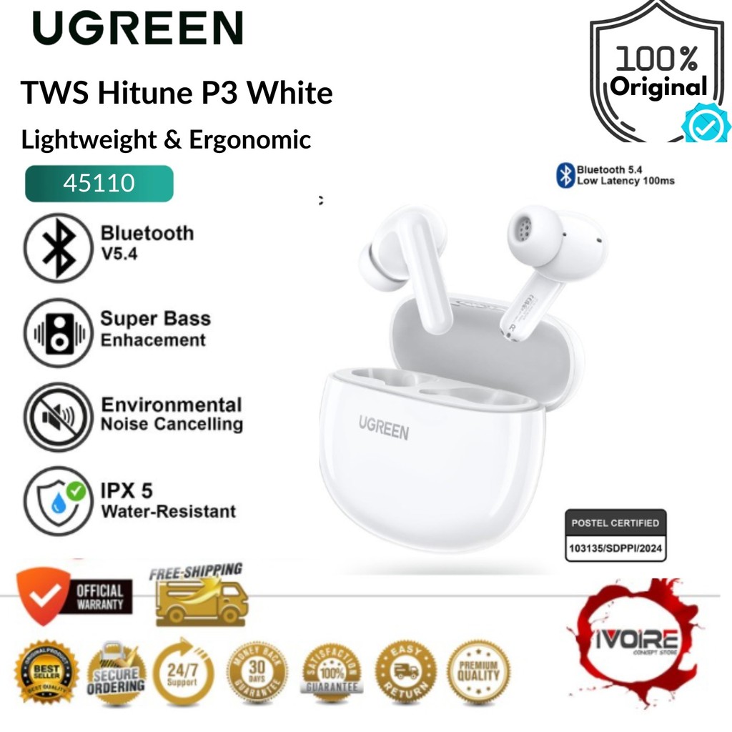 UGREEN Earphone Bluetooth TWS Hitune P3 Bluetooth 5.4 45110 White