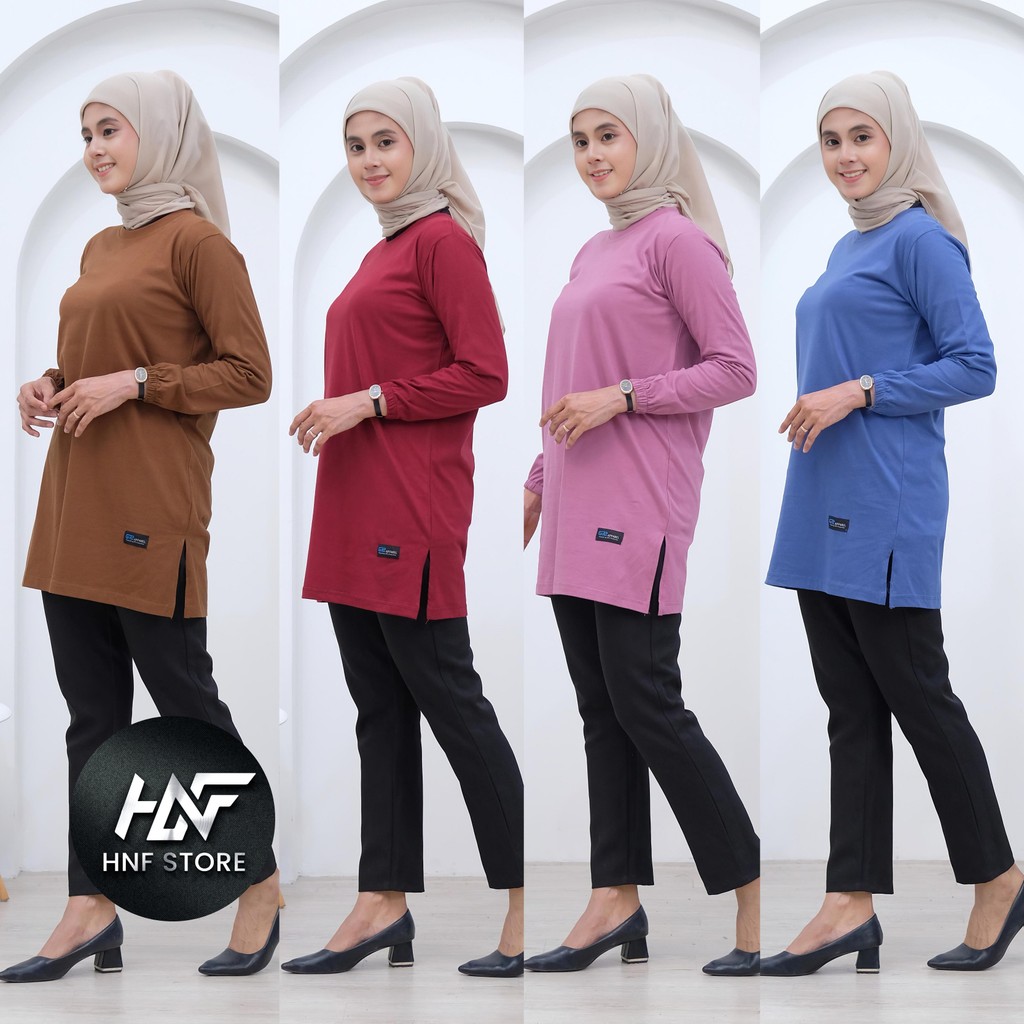 Premium Tunik Wanita Tangan Kerut Katun Knittokain Hnf - Hitam
