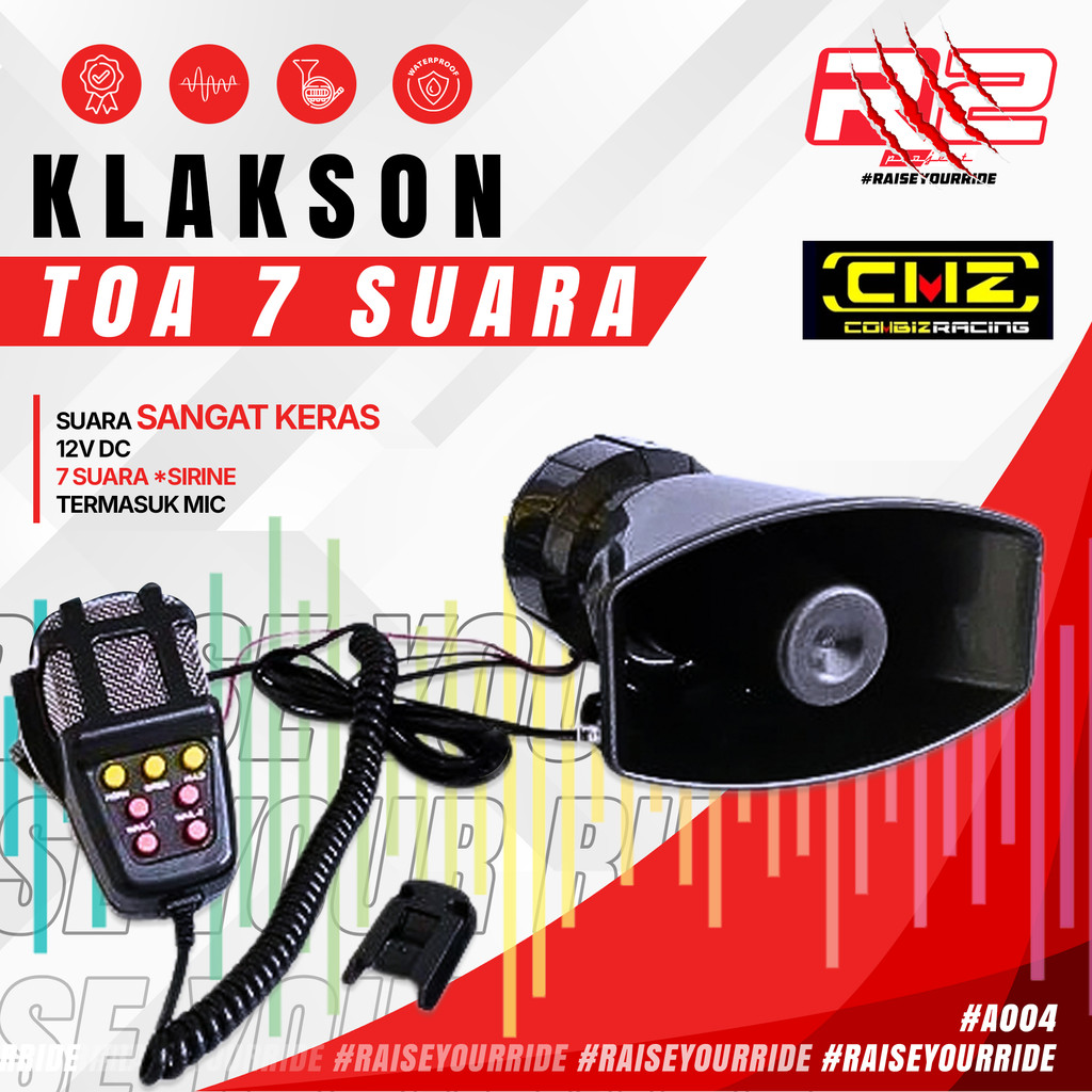 CMZ Racing Klakson Toa DC 12V Corong + Mic 7 Suara Polisi Police Bel Sirine Universal Motor