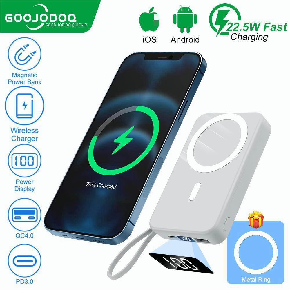 GOOJODOQ 10000mAh Magnetic Power Bank With Foldable Stand Fast Wireless Charger 15W External Battery